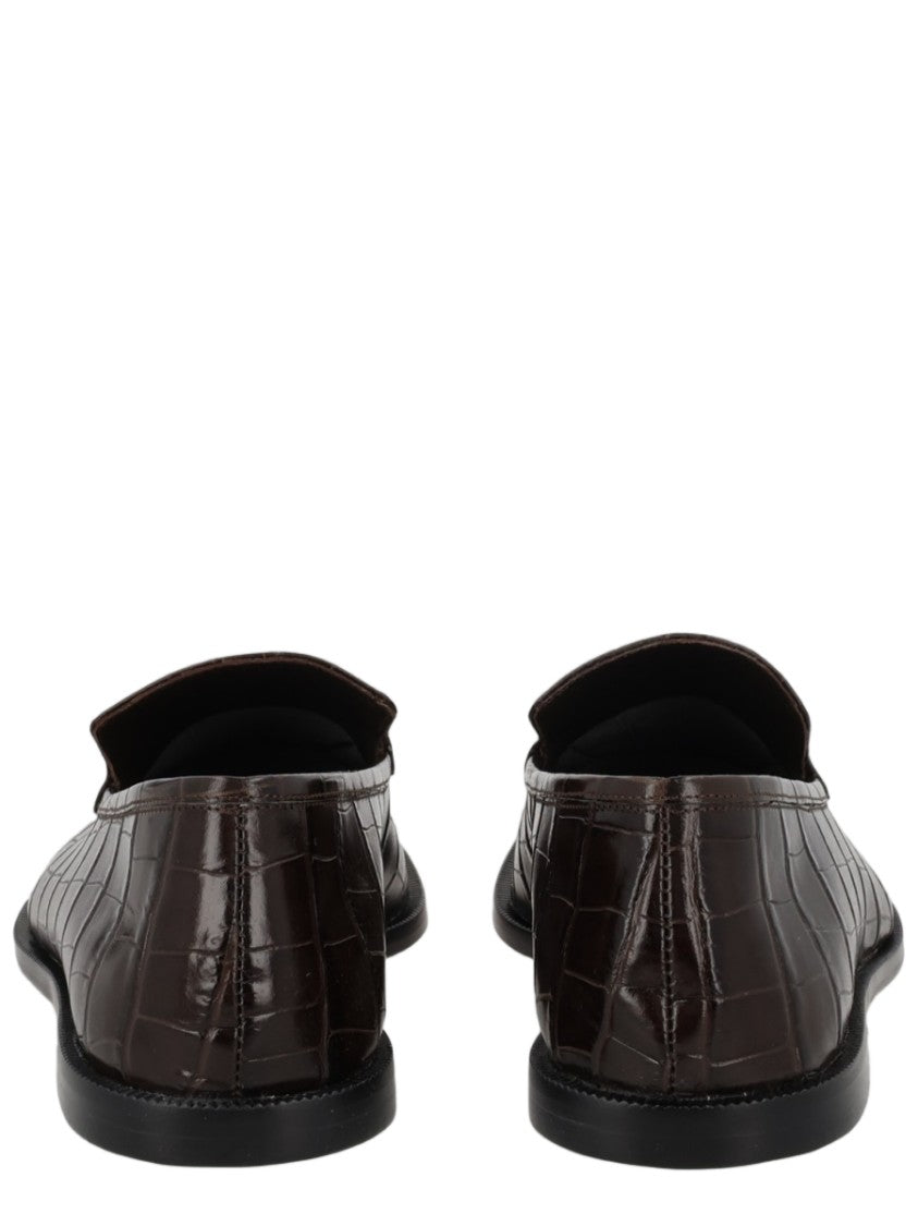 Alysi Glossy Crocodile-Embossed Leather Loafers