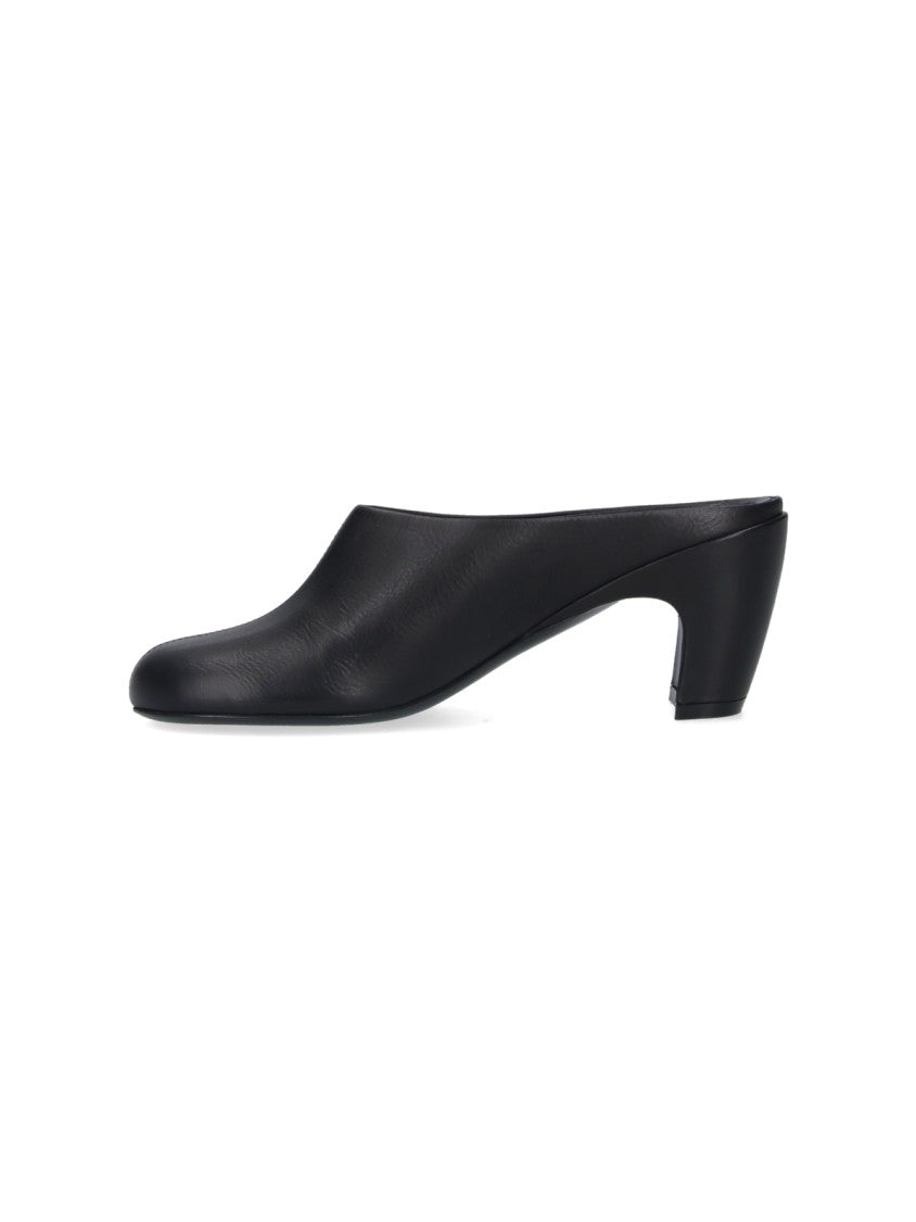 Dries Van Noten Black Rounded Toe Slip-On Leather Mules