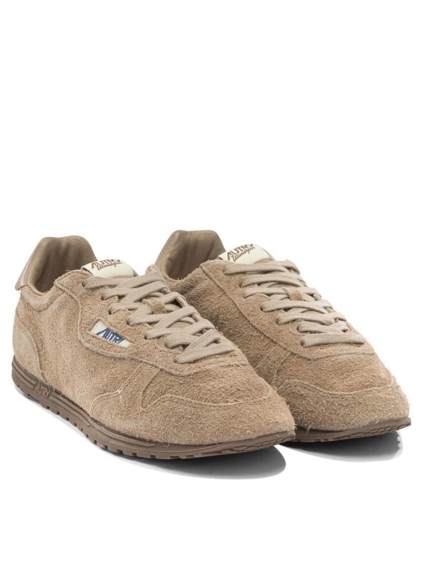 Autry Brown Textured Suede Sneakers With Minimalist Design