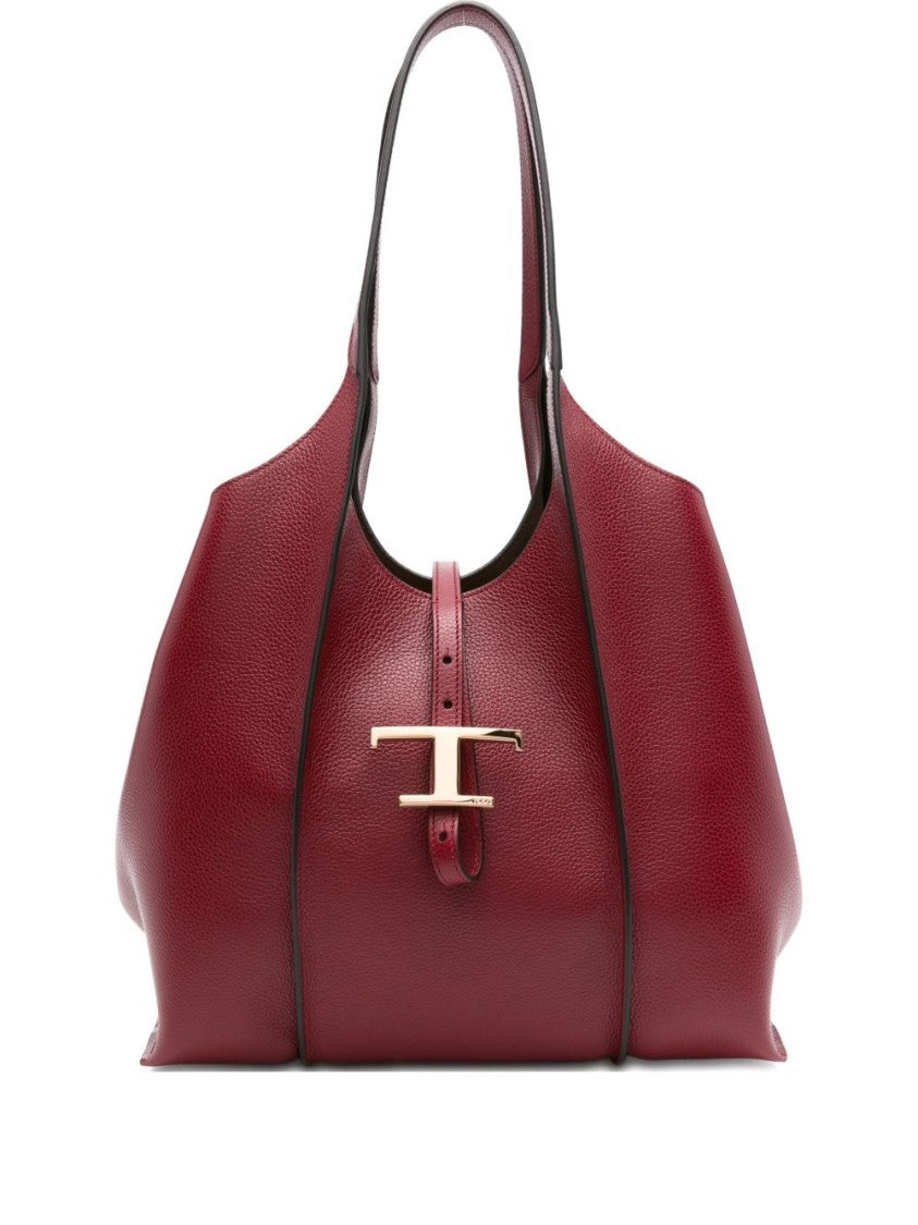 Tod's Deep Red Calfskin Shopper Bag
