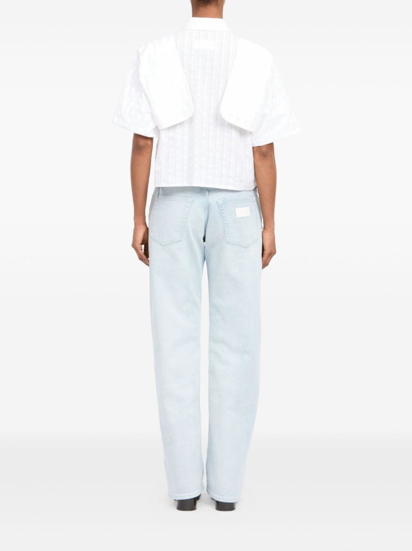 Mm6 By Maison Margiela Cropped White Shirt With Unique Overlay Detail