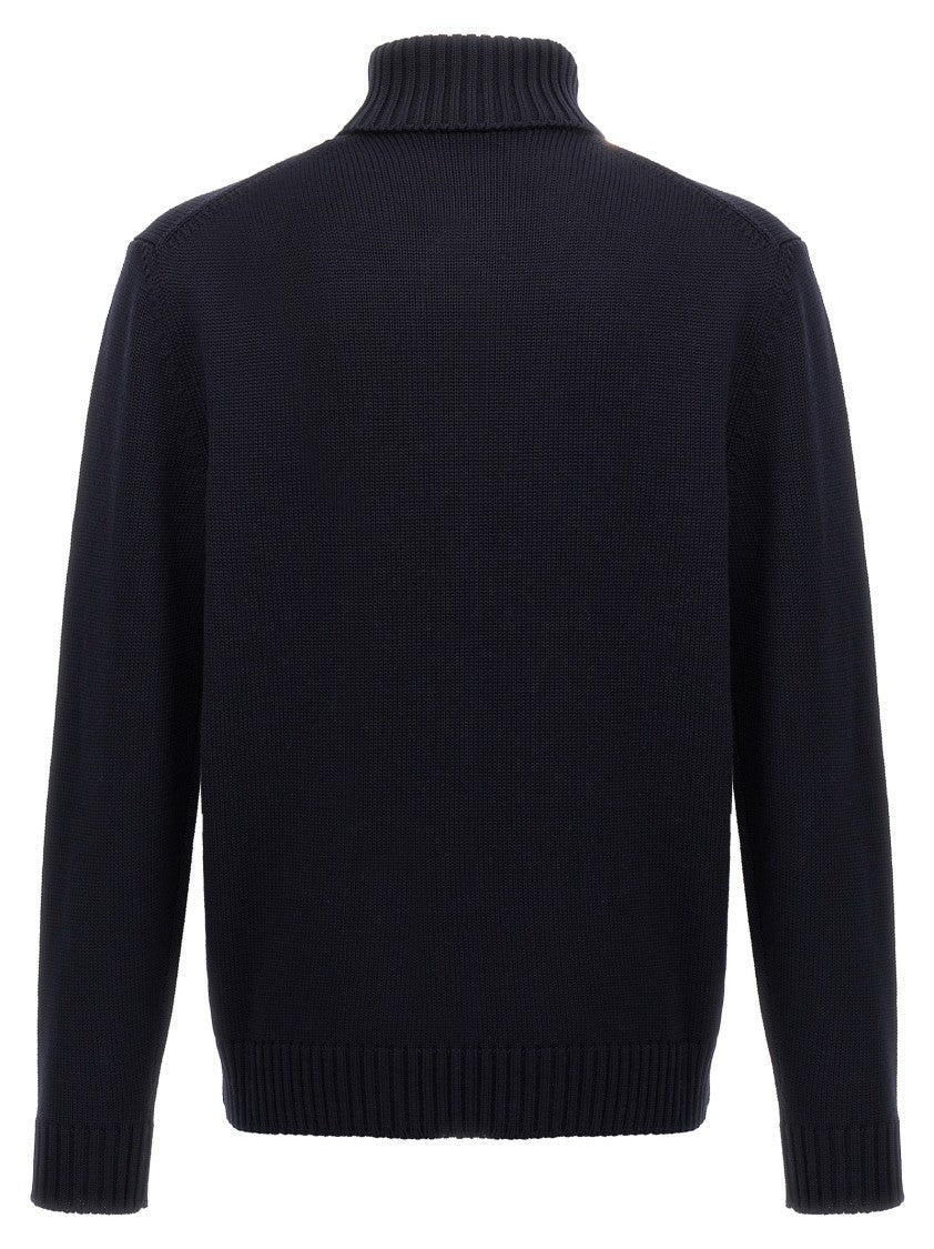Zanone Turtleneck Wool Sweater With Turn-Up Collar And Cuffed Sleeves
