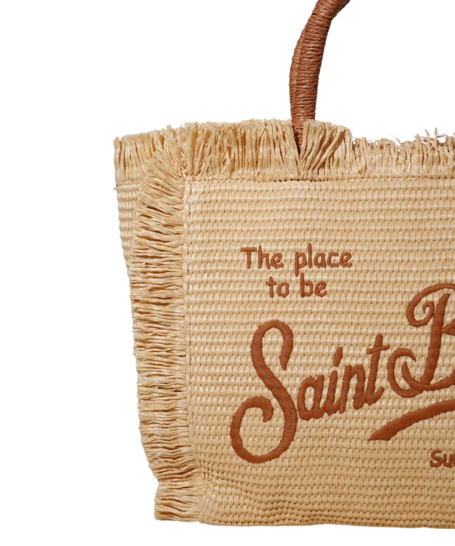Mc2 Saint Barth Natural Straw Woven Tote Bag With Fringed Edges