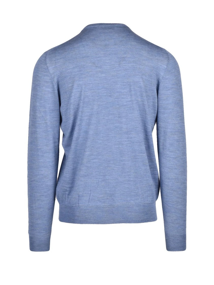 Filippo De Laurentiis Crew Neck Pullover In Heathered Light Blue Extrafine Merino Wool