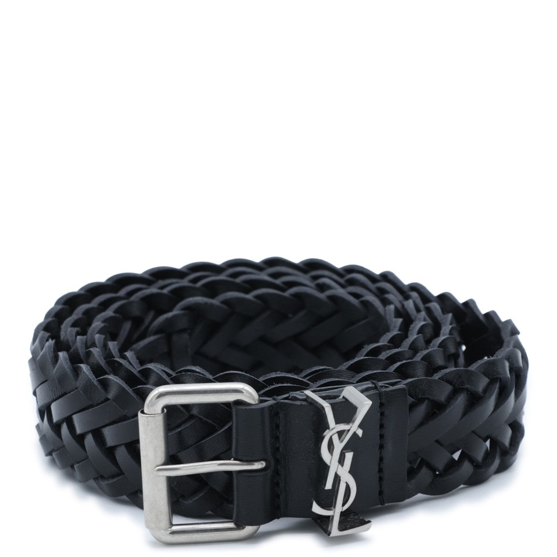 Saint Laurent Black Braided Leather Belt