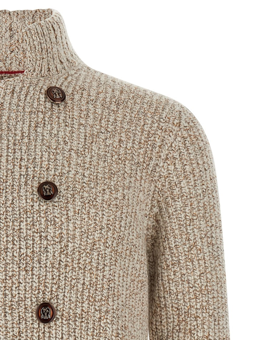 Brunello Cucinelli Textured Half-English Rib Knit Cardigan
