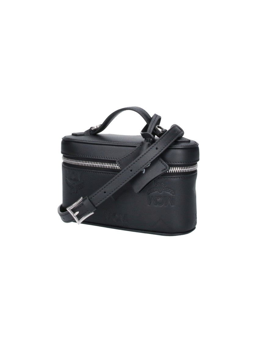Mcm Black Mini Aren Vanity Embossed Leather Shoulder Bag