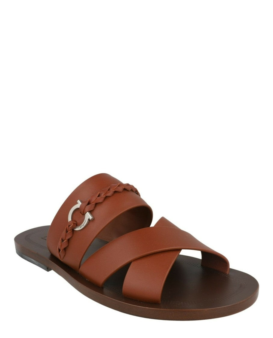 Ferragamo Giotto Leather Sandals With Braided Gancini Detail