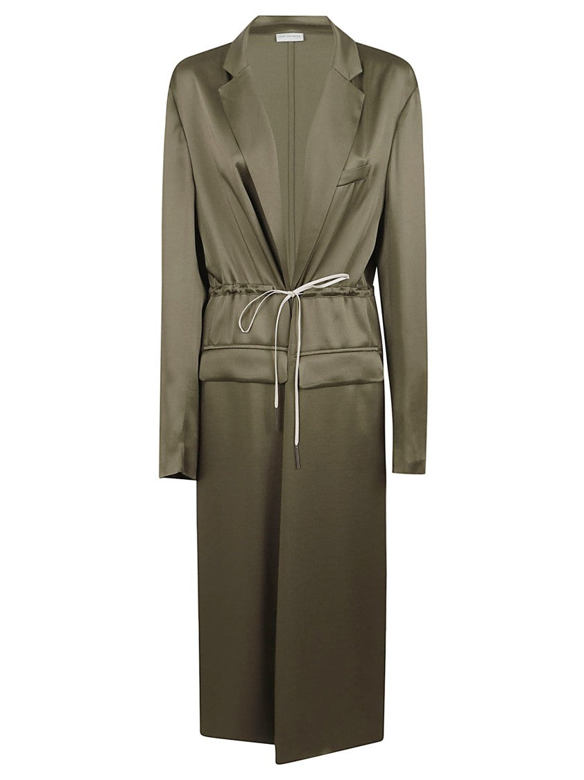 Dries Van Noten Military-Inspired Green Satin Cape With Tailored Fit