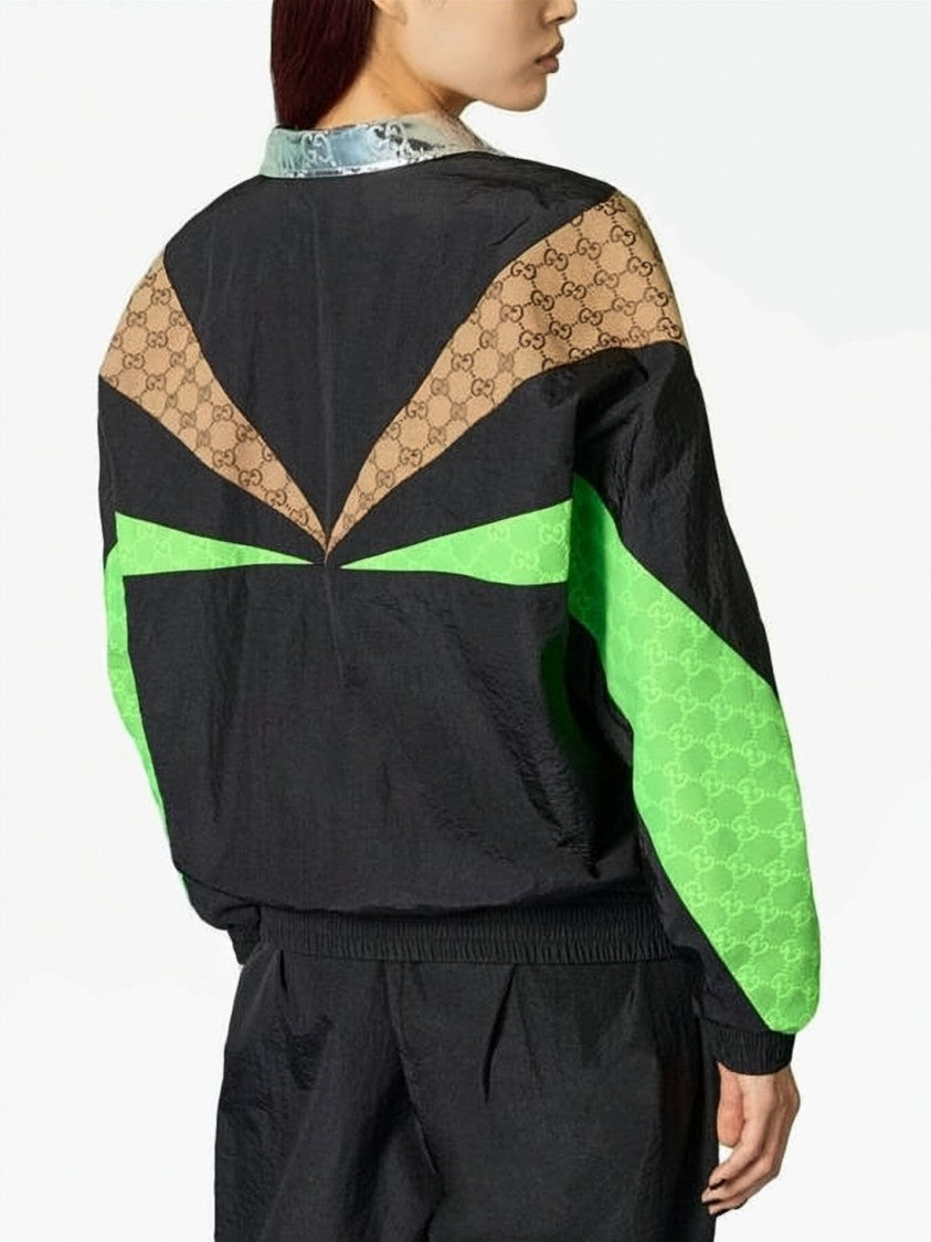Gucci Geometric Panel Jacket With High Collar And Logo Patch