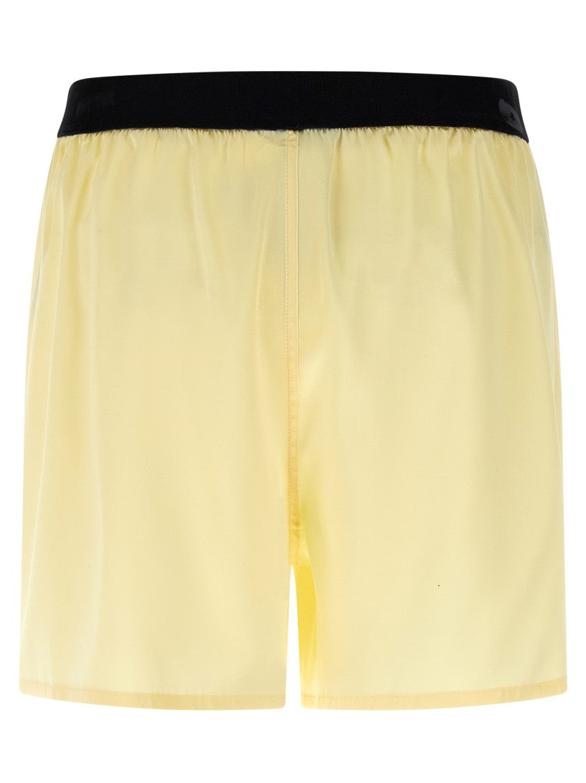 Tom Ford Pajama-Style Silk Shorts With Velvet Logo And Side Slits