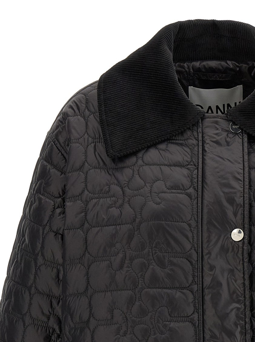 Ganni Black Shiny Quilt Midi' Jacket