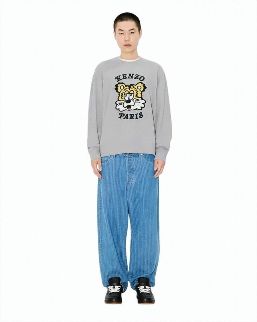 Kenzo Heather Grey Long-Sleeve Sweatshirt With Tiger Graphic