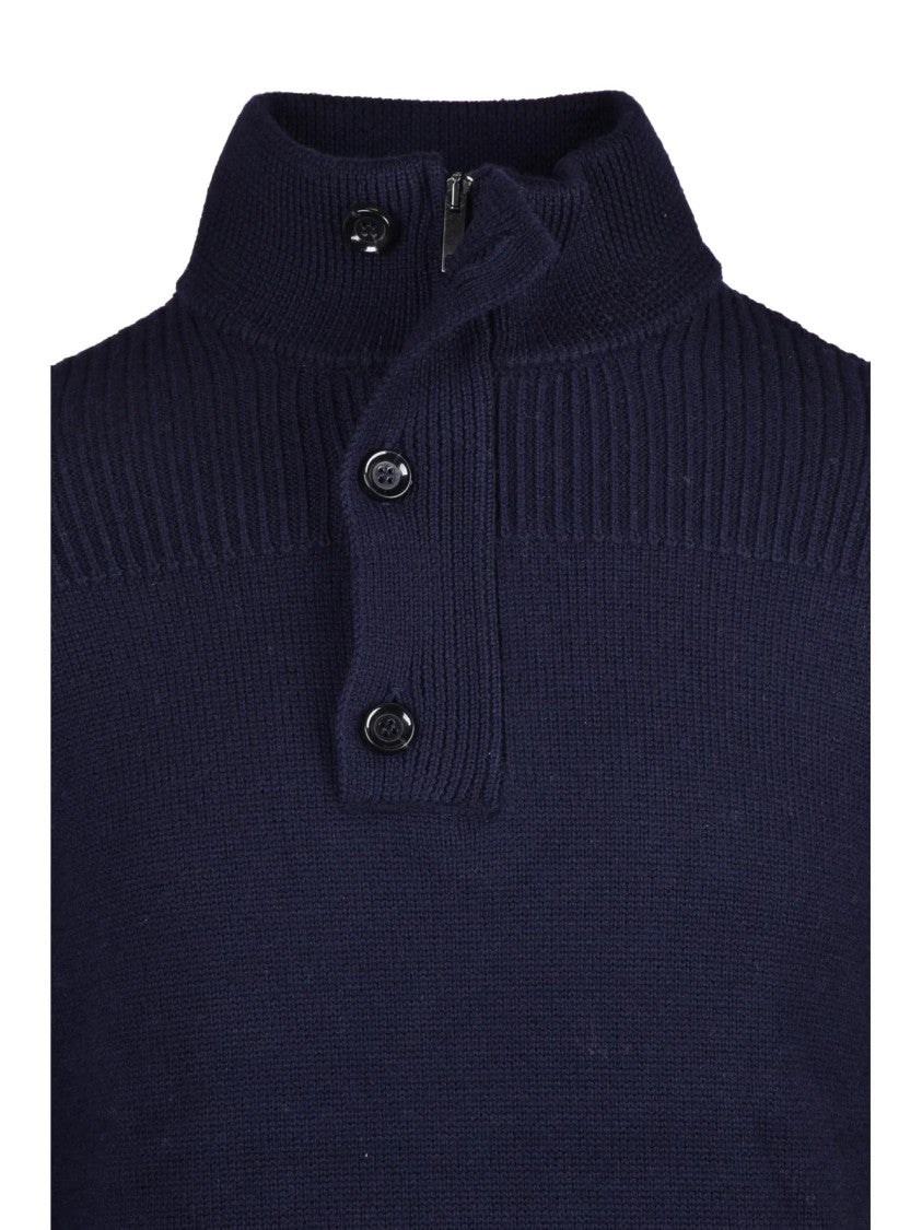 Daniele Fiesoli High Neck Button Sweater With Ribbed Detailing