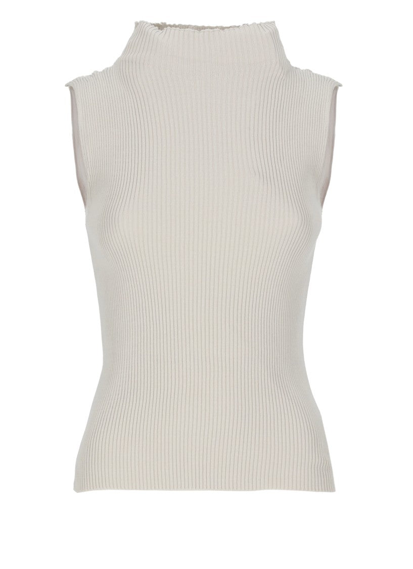Antonelli High Neck Sleeveless Ivory Cotton Top