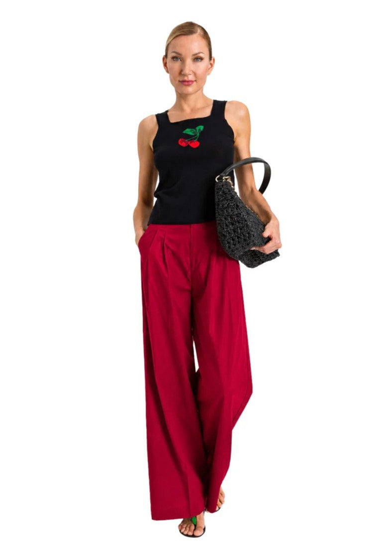 Twin-Set High-Waist Wide-Leg Pants With Pleated Front Detail
