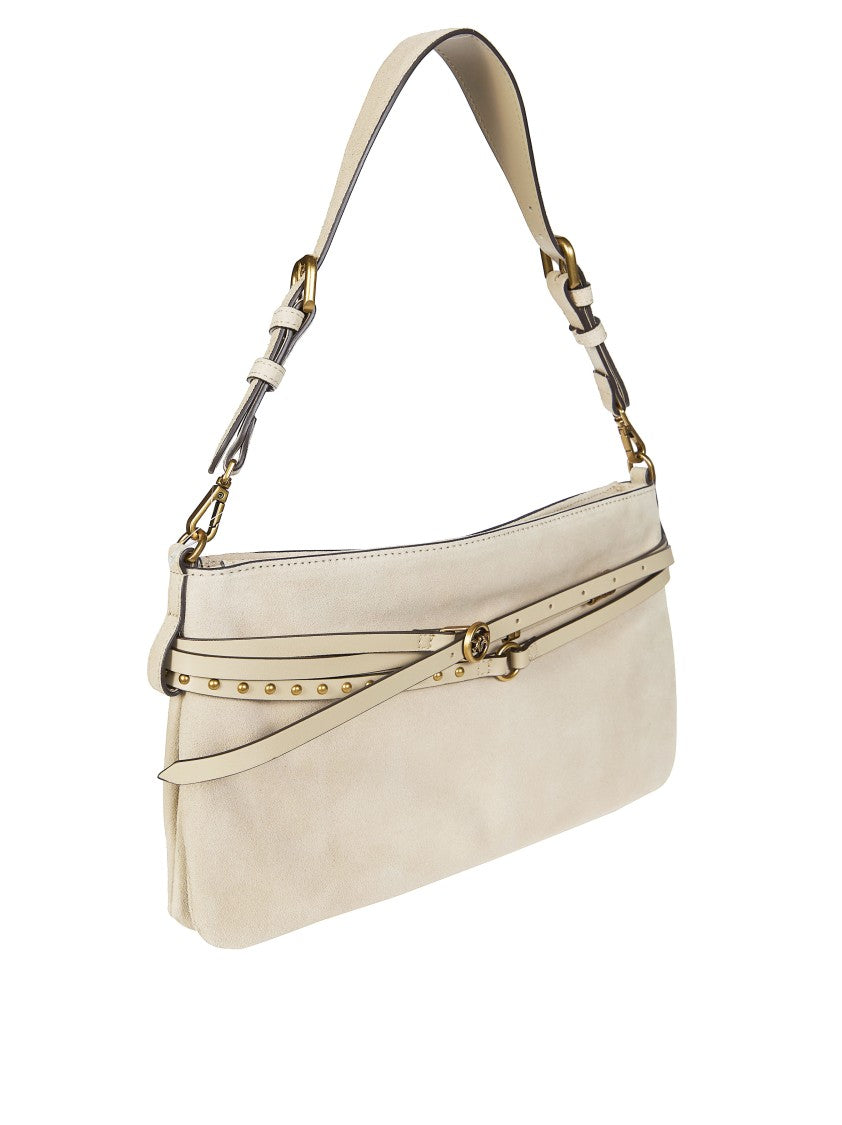 Pinko Light Beige Classic Studded Suede Handbag