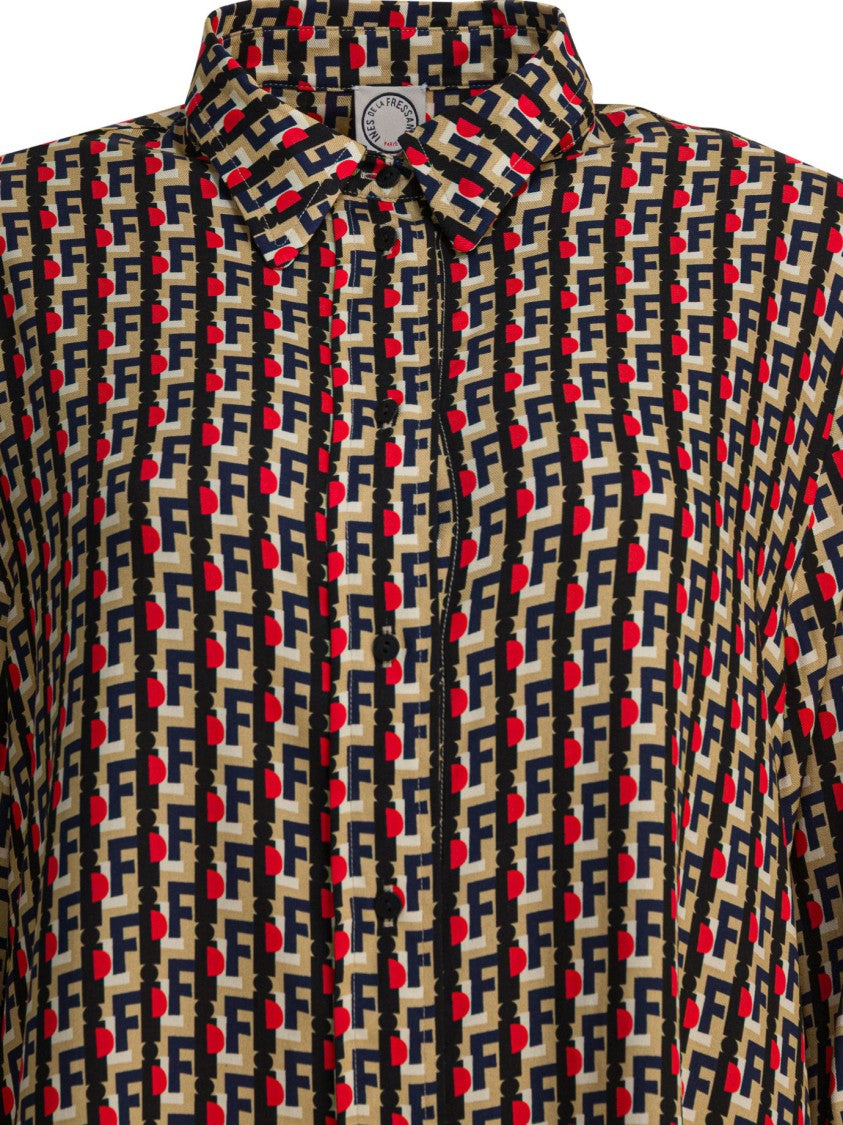 Ines De La Fressange Geometric Pattern Button-Down Shirt With Classic Collar