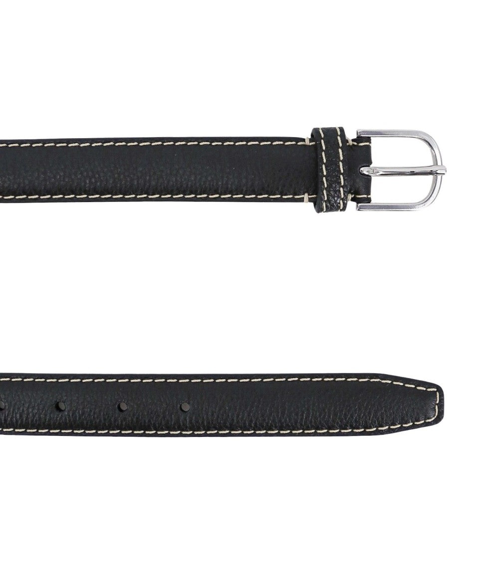 Totême Textured Black Leather Belt With Classic Silver Buckle