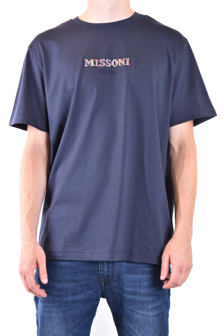 Missoni Blue Cotton Logo Embroidered T-Shirt