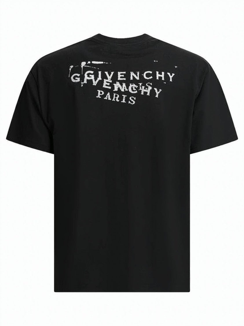 Givenchy Short-Sleeve Black Cotton T-Shirt With Distressed Logo Prints