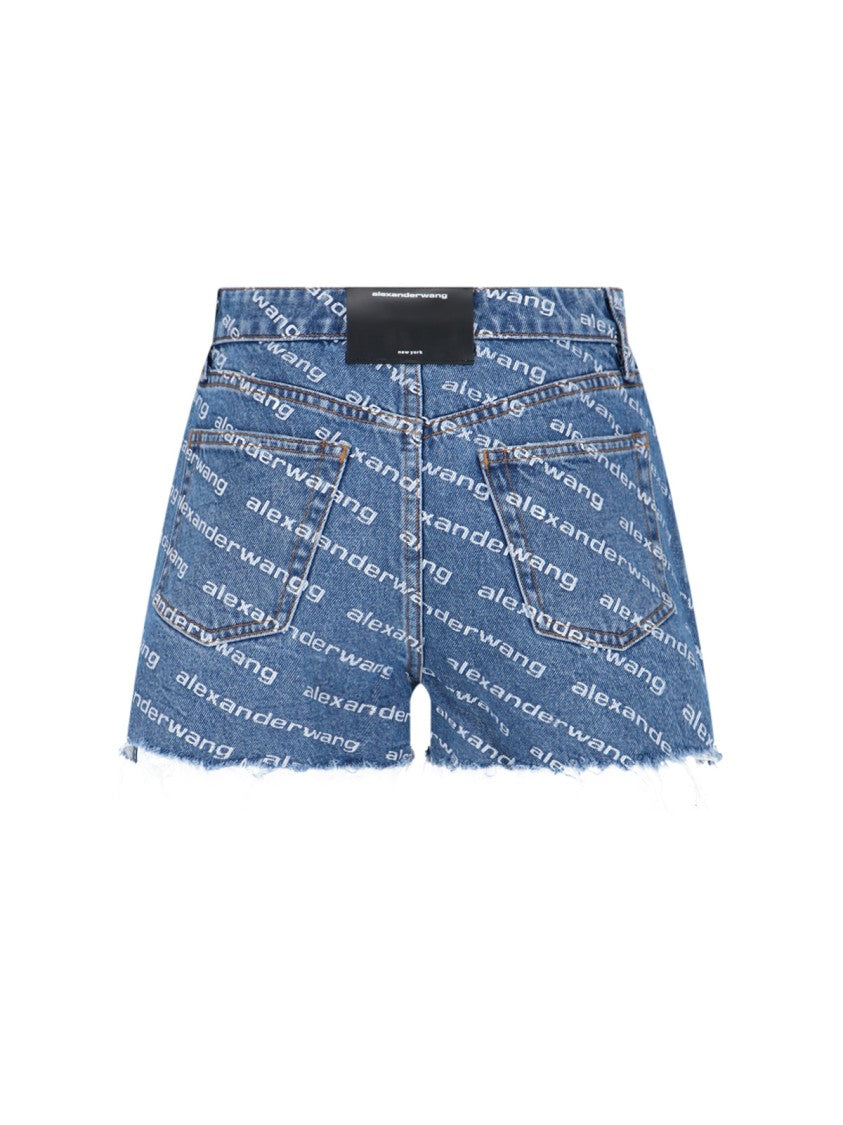Alexander Wang Worn Wash Blue Denim Shorts