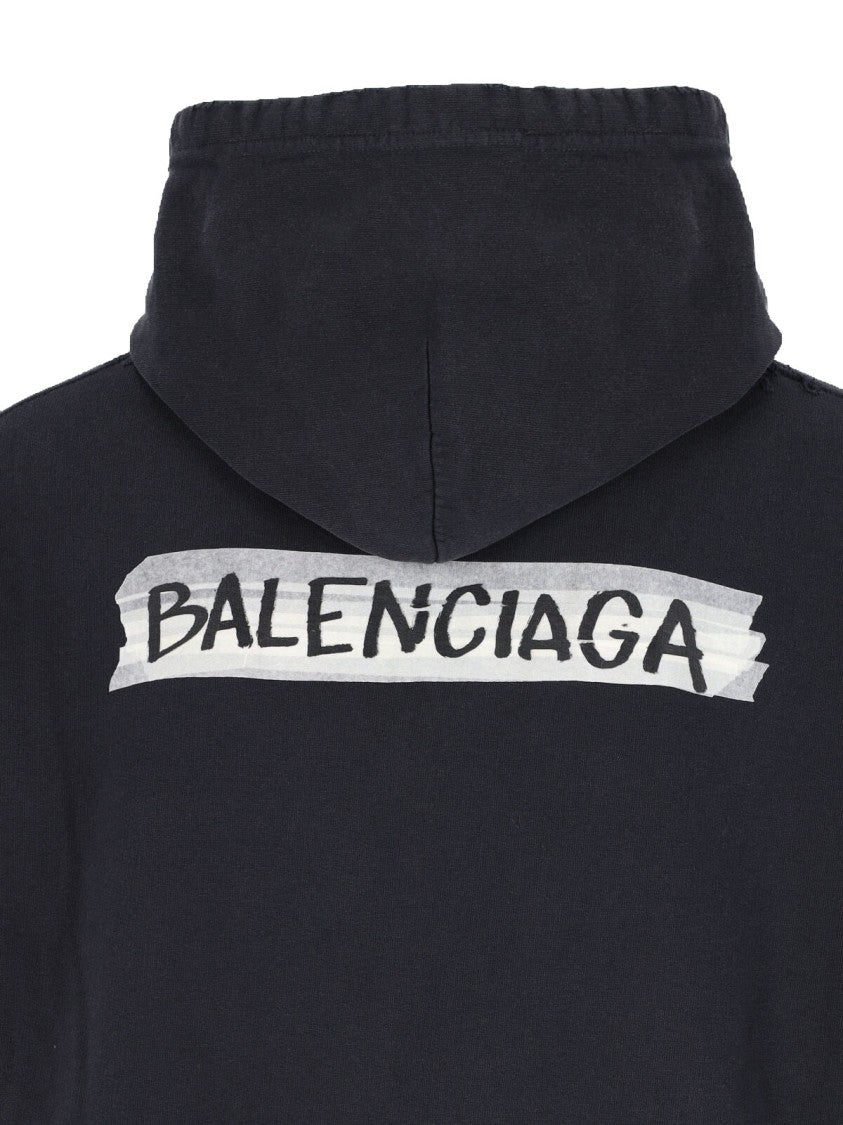 Balenciaga Black Masking Tape Worn Zip Hoodie
