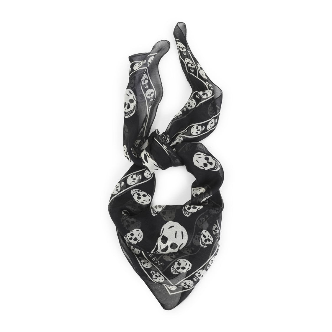 Alexander Mcqueen Silk Scarf With Black Base And Skull Motifs