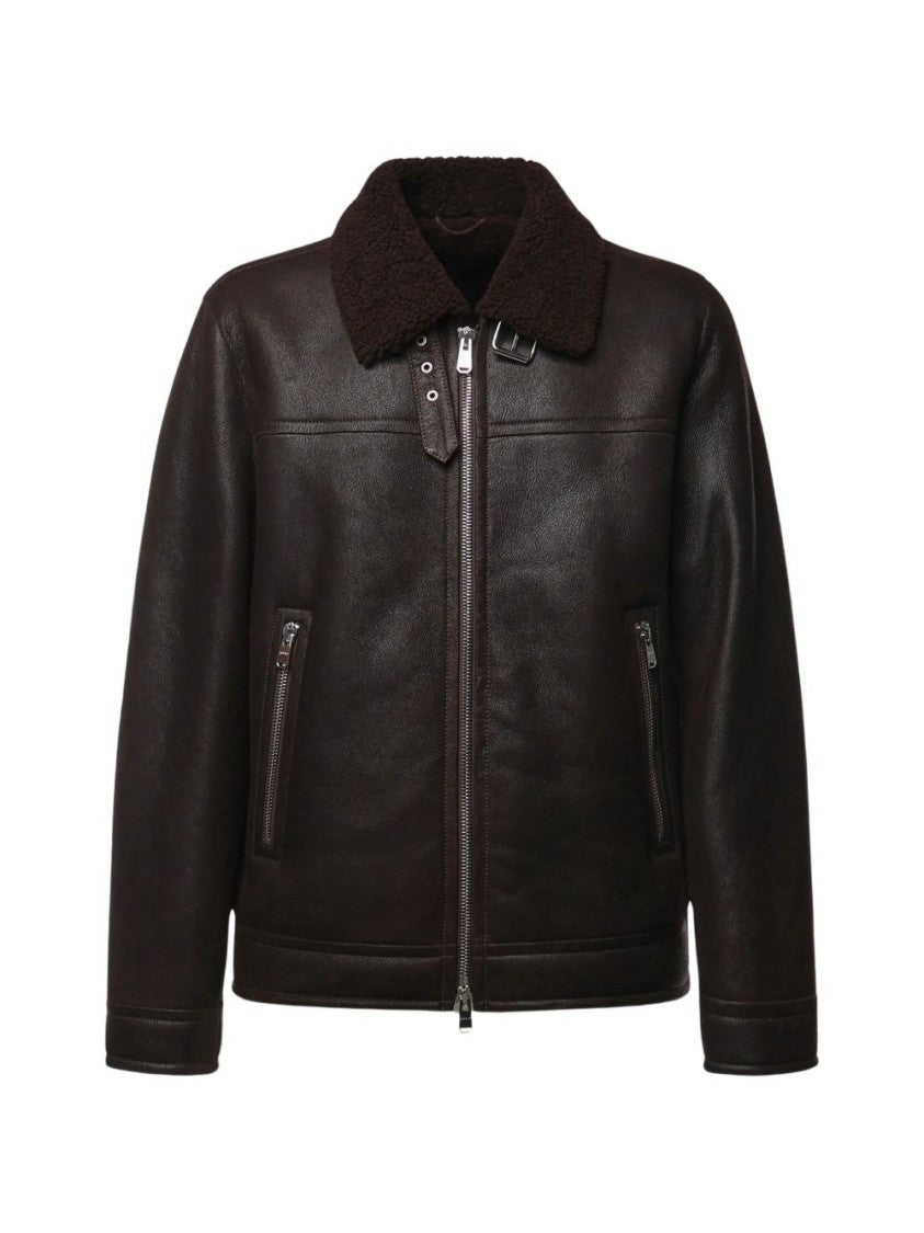 Dondup Shearling Collar Leather Jacket