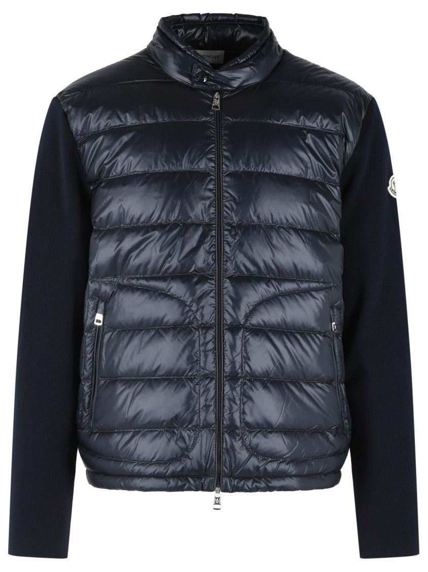 Moncler Padded Virgin Wool Crdigan With Zip Navy Blue