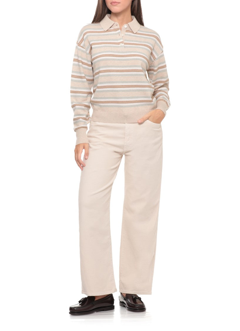 Guest In Residence Beige Striped Cashmere Polo Shirt