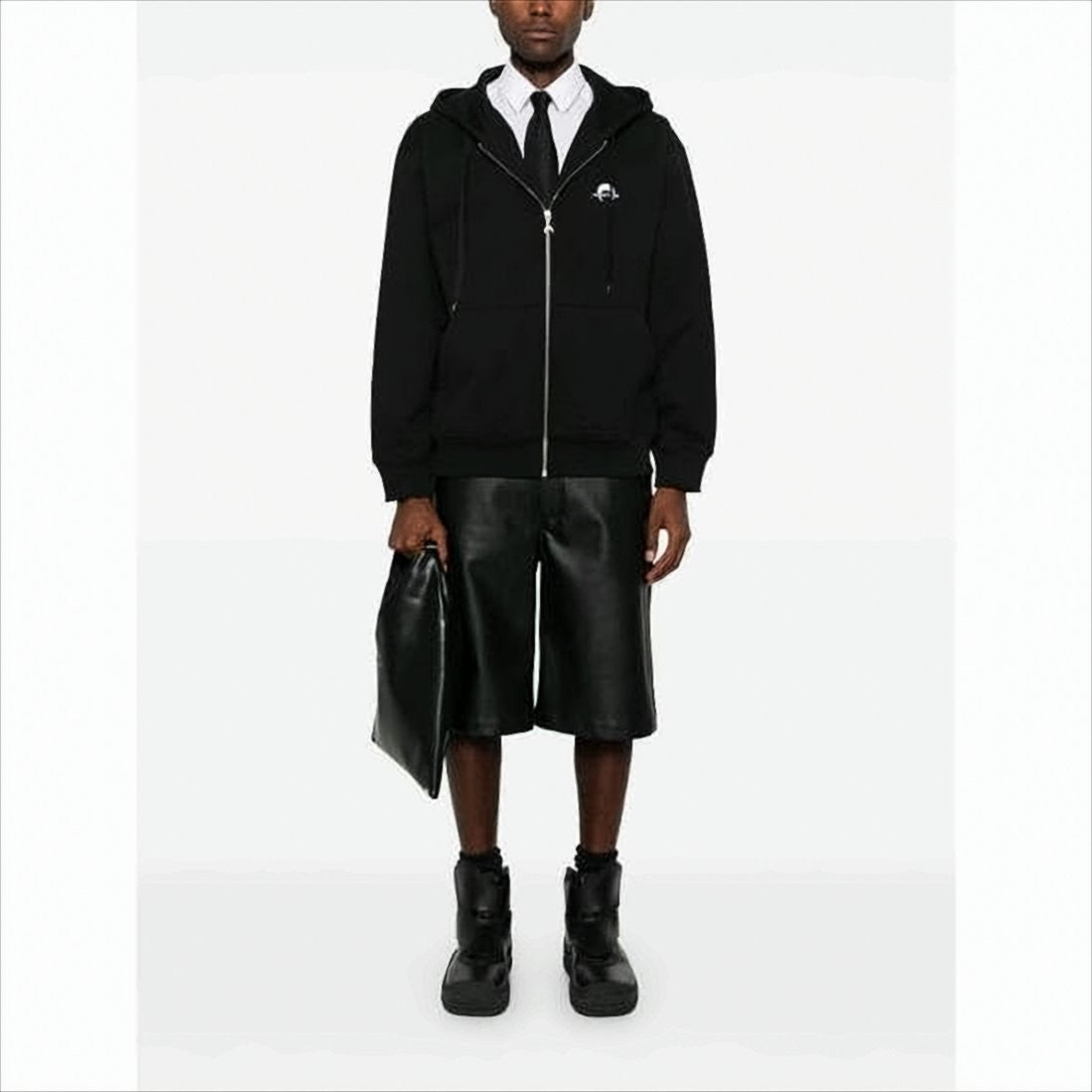 Marine Serre Relaxed Fit Black Zip-Up Hoodie With Drawstring Hood