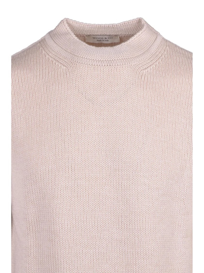 Wool & Co Merino Wool Crew Neck Sweater With Ribbed Cuffs And Hem