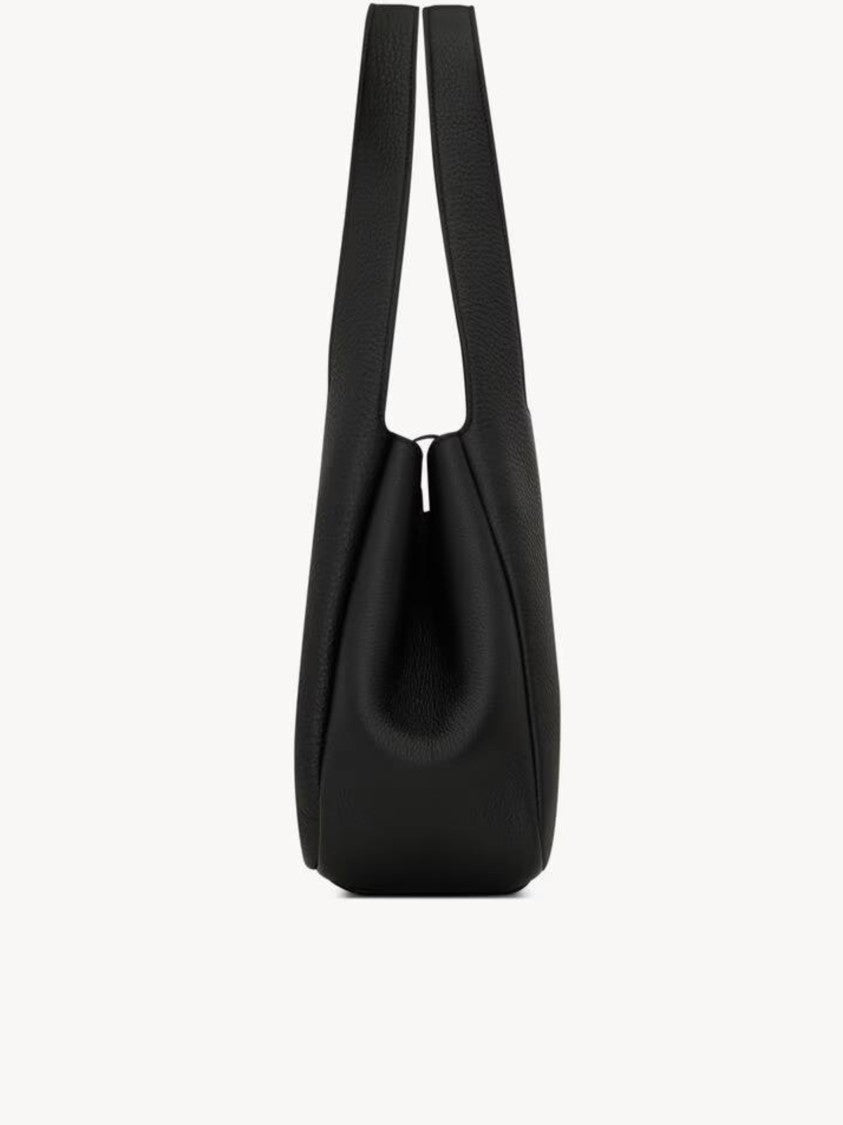 Saint Laurent Bea S Pebbled Leather Gold-Logo Tote Bag
