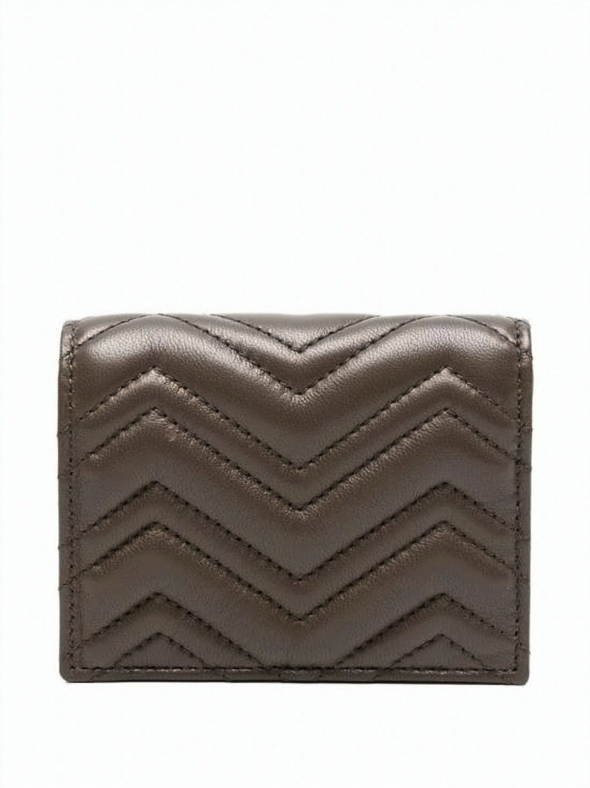 Gucci Brown Leather Cardholder With Quilted Chevron Pattern