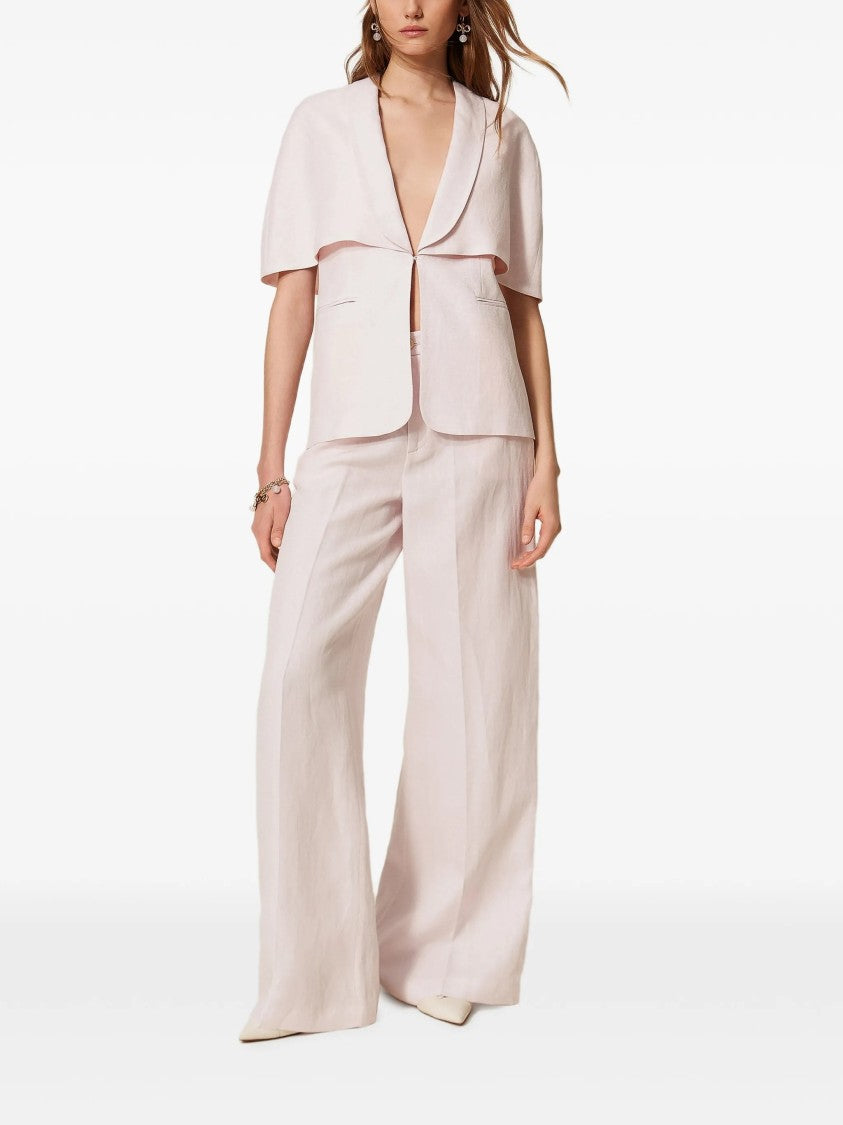 Twin-Set Pantalone High-Waisted Wide-Leg Linen Pants