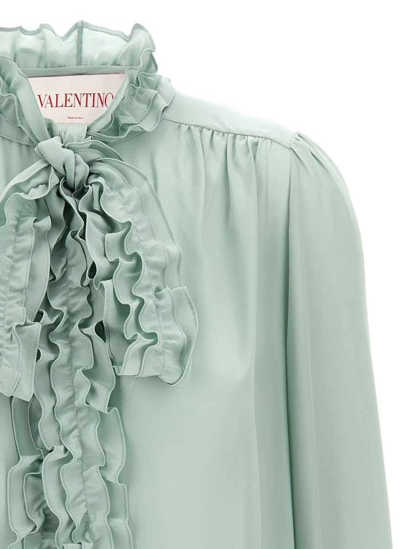 Valentino Garavani Silk Crepe De Chine Lavallière Shirt With Ruffled Sash