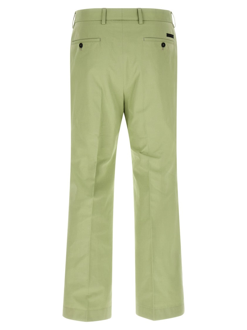 Prada Straight Leg Cotton Poplin Pants With Stretched Pleats