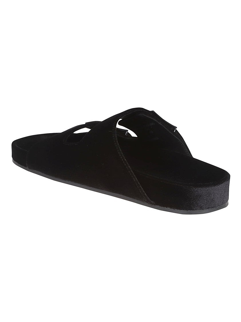 Tory Burch Black Velvet Two-Strap Sandals With Pave-Embellished Hardware