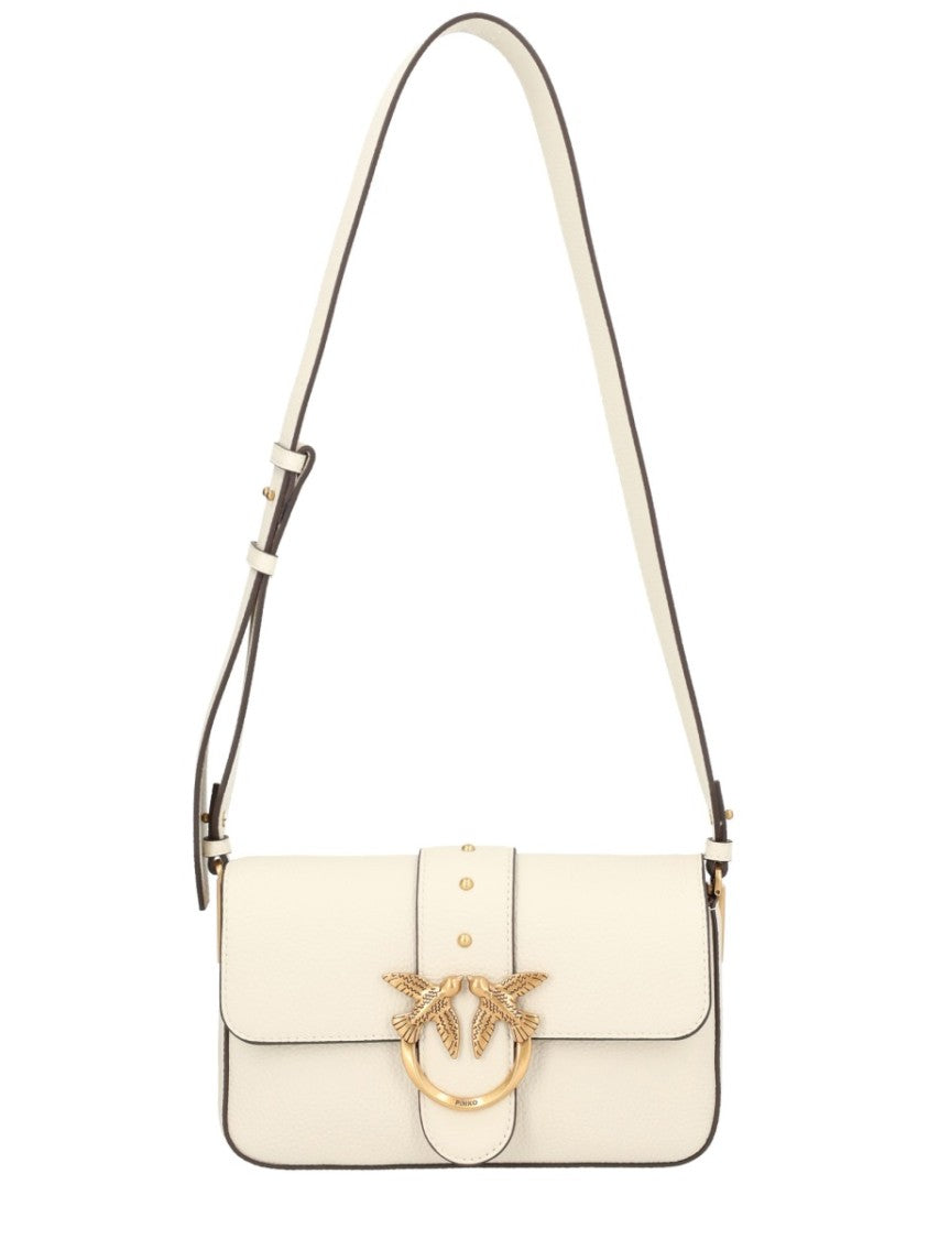 Pinko White Leather Mini Love Shoulder Bag