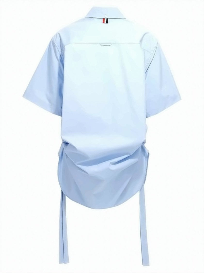 Thom Browne Short-Sleeved Shirt Dress With Classic Collar And Unique Side Ties