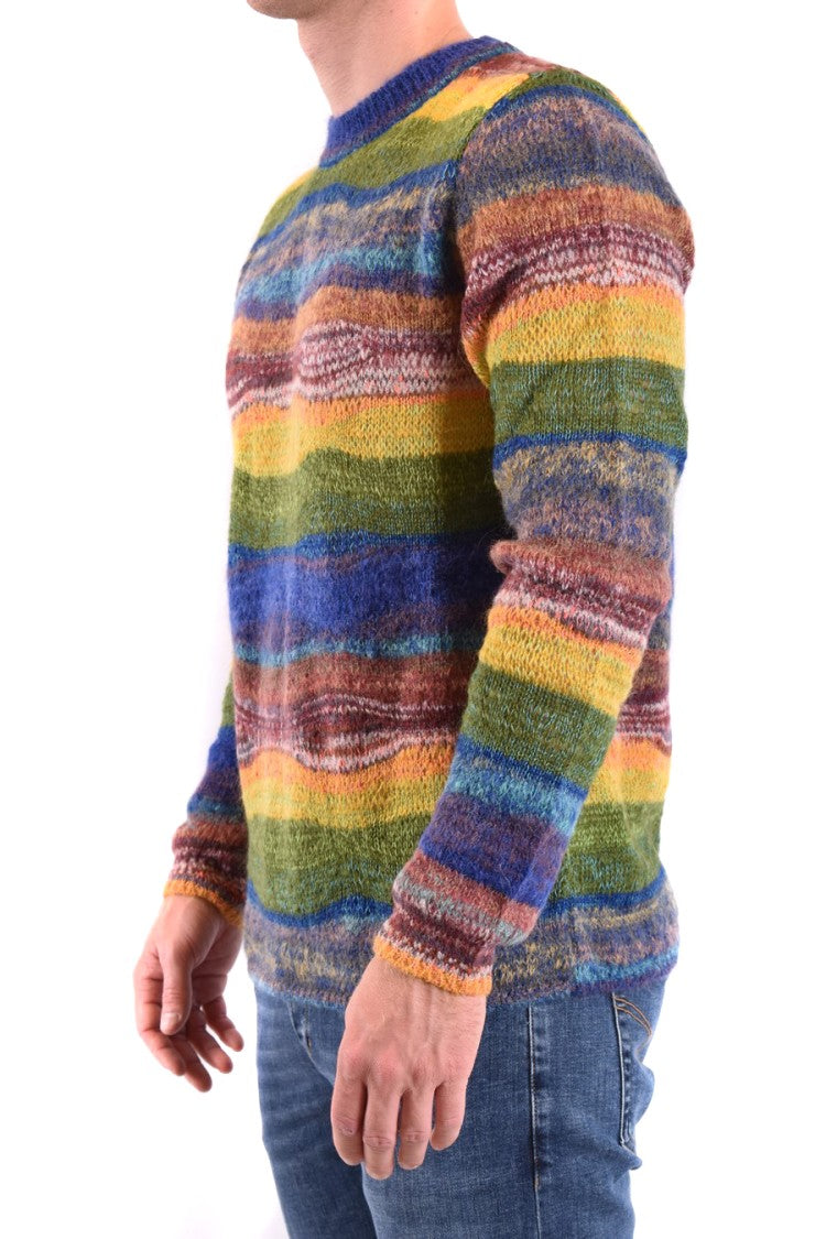 Paura Vibrant Multicolor Knit Sweater Textured Stripe