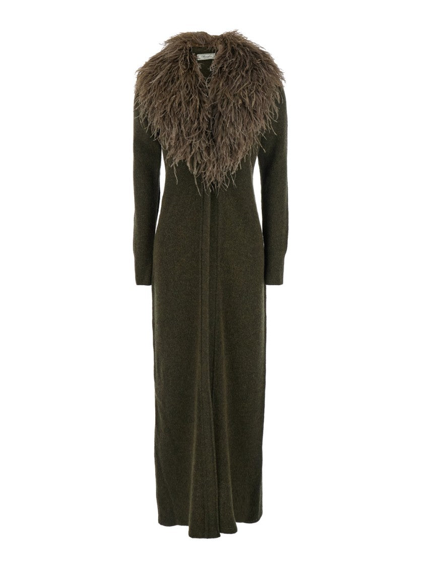 Blumarine Long Cardigan With Fluffy Collar