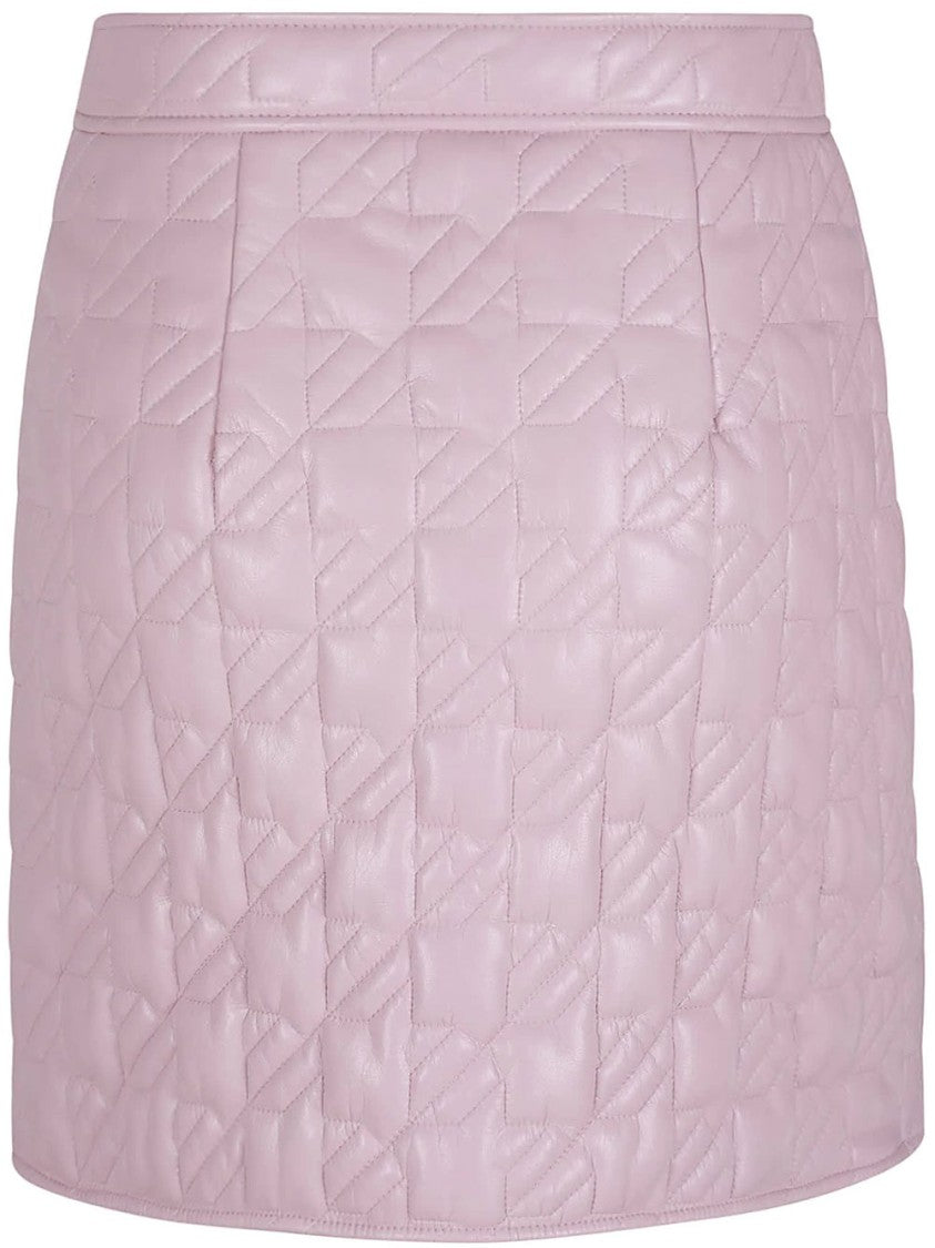 Msgm Pastel Pink Quilted Geometric Polyester Mini Skirt