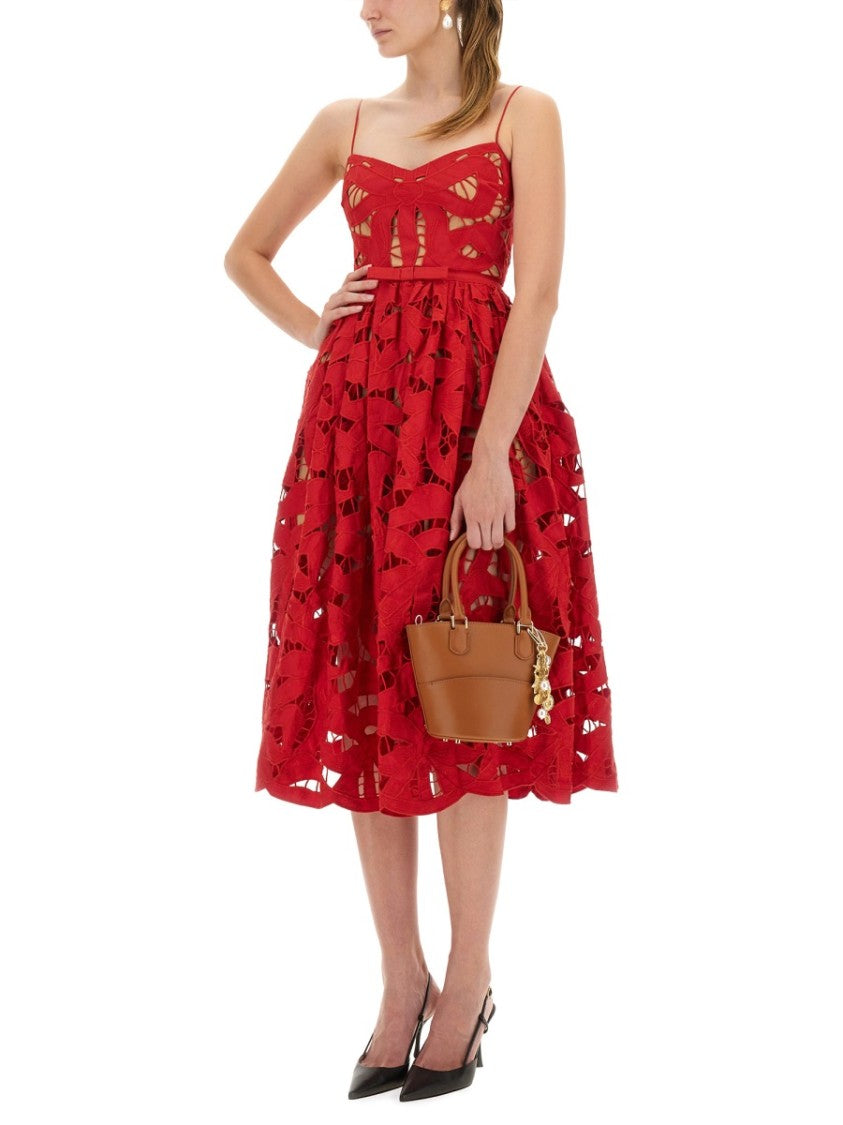 Self-Portrait Embroidered Midi Dress With Bow Detail