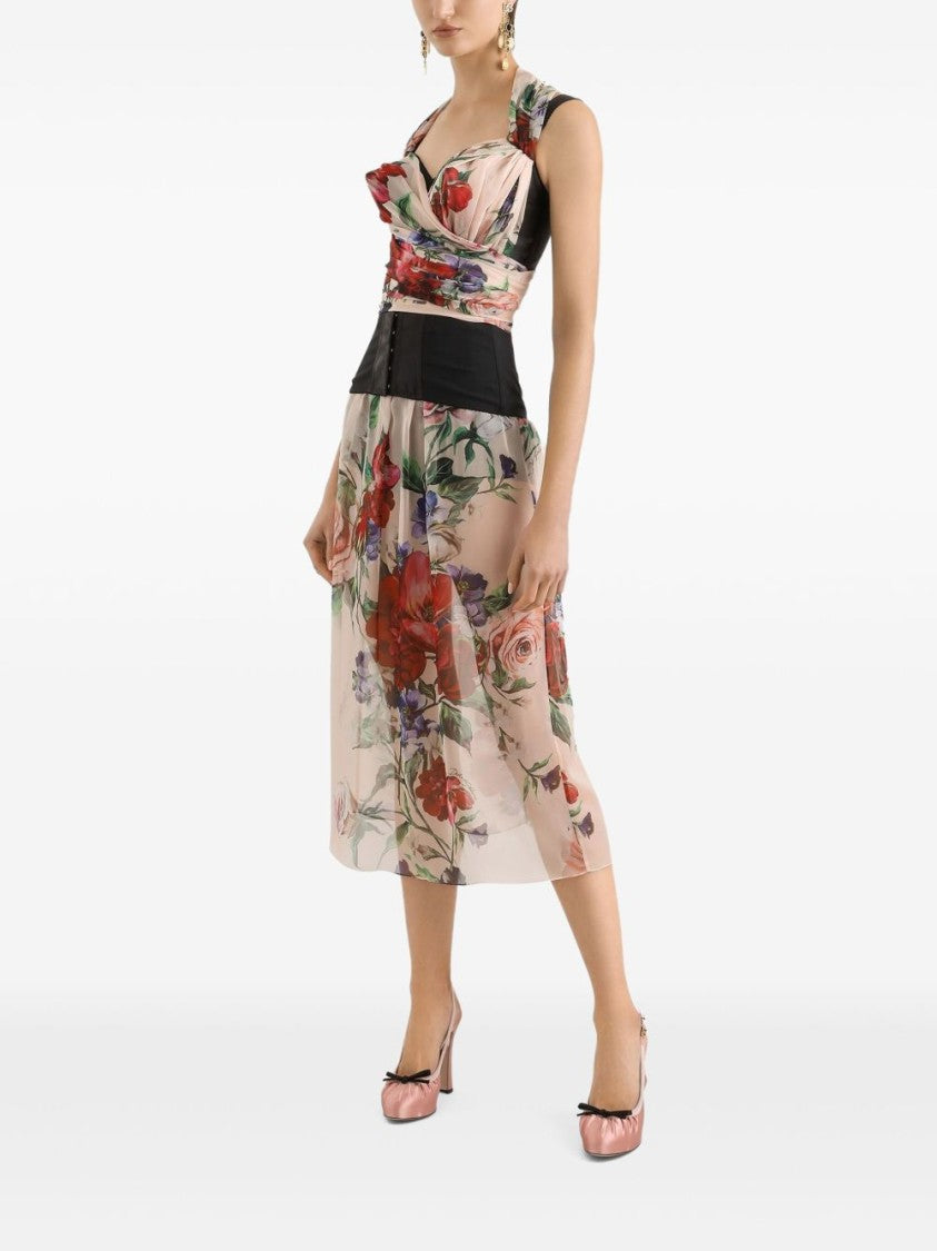 Dolce & Gabbana Multicolored Floral Bustier Top With Satin Base