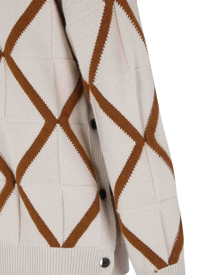 Emporio Armani Polo-Style Ivory Sweater With Jacquard Diamond Pattern