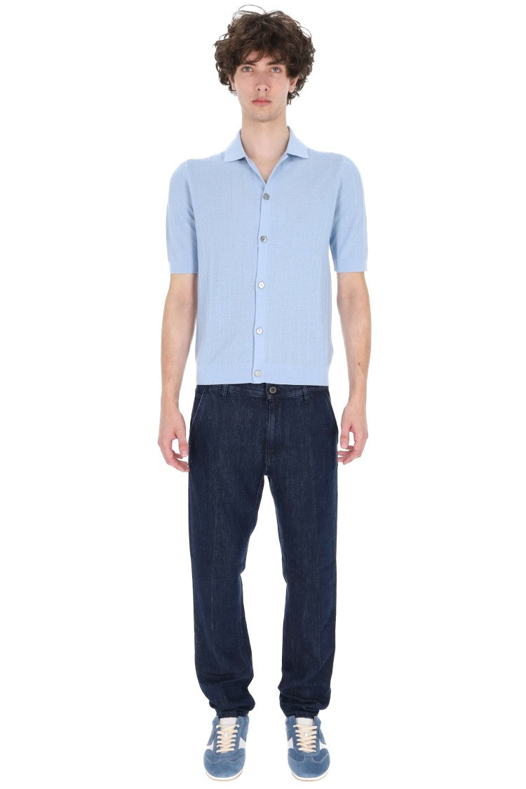 Ballantyne Blue Textured Cotton Polo Shirt