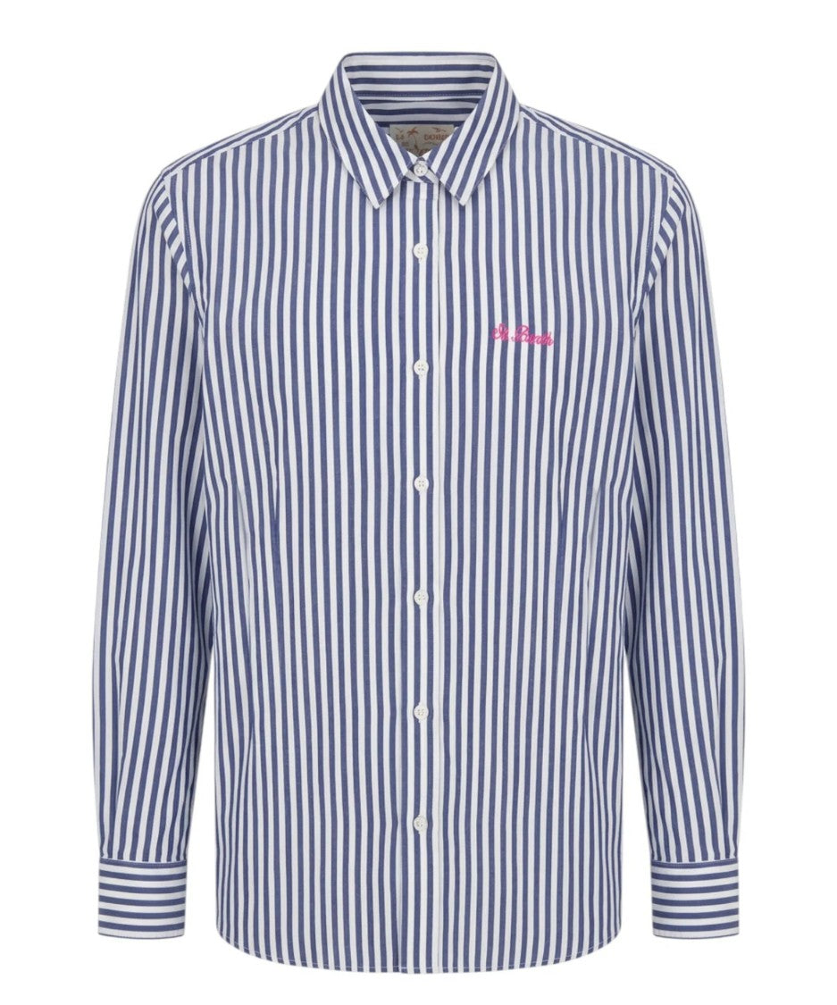 Mc2 Saint Barth Navy And White Striped Button-Down Shirt