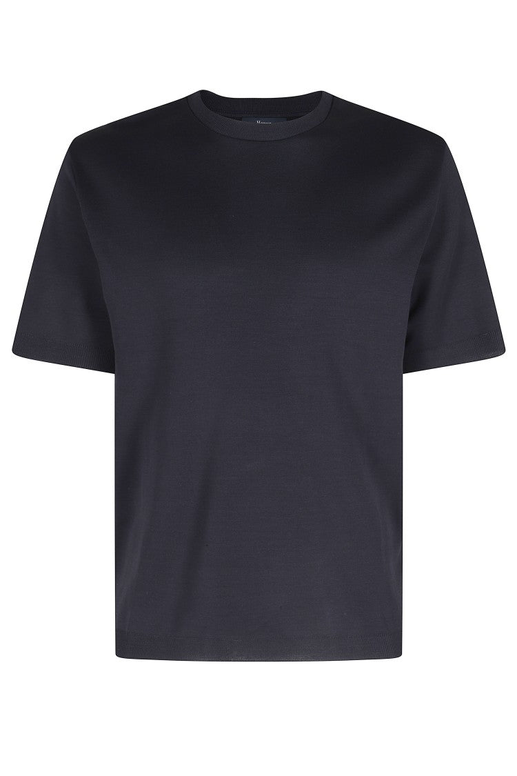 Herno Blue Crew Neck Ribbed-Trim Cotton T-Shirt
